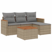 Set Divano da Giardino 5 pz | Set Salotto da Giardino con Cuscini Beige Misto Polyrattan