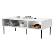 Tavolino da salotto Enemonzo, Con due vani contenitore, Rialzato da terra, 110x60 h40 cm, Bianco