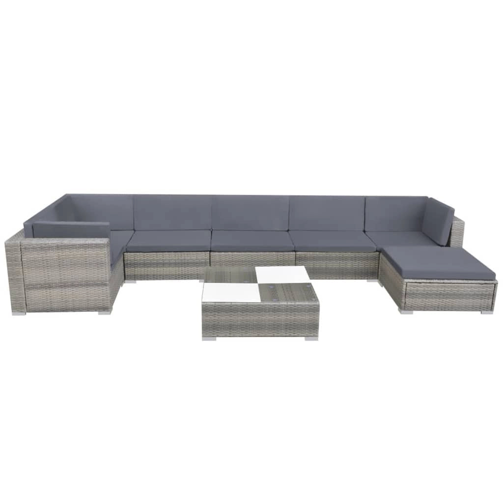 Set di mobili da giardino mobili da esterno 8 pezzi con cuscini resina intrecciata grigia 02_0017674