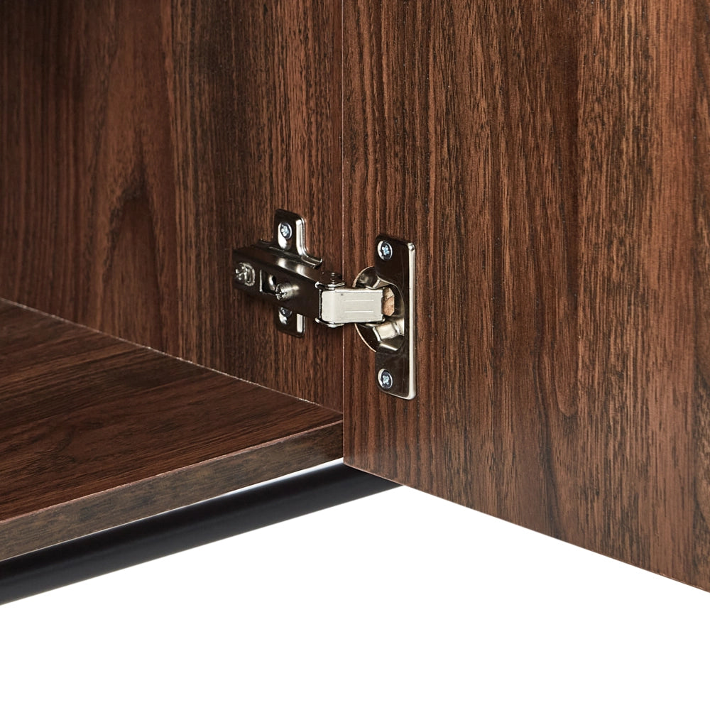 Porta TV Legno scuro Truciolato Gambe in metallo Mobile TV Credenza con 2 ante e cassetto Stile tradizionale retrò