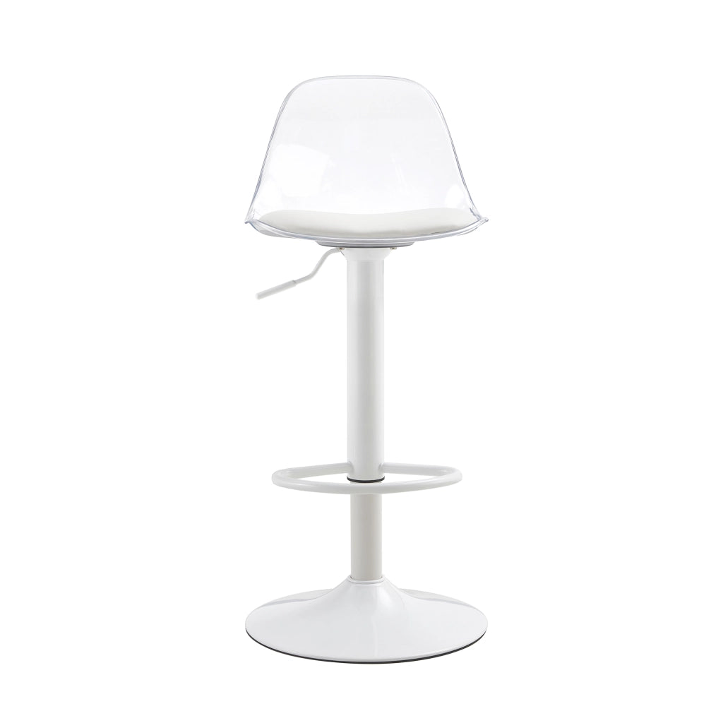 Sgabello da bar 2 pezzi con seduta girevole e schienale ergonomico, altezza regolabile, in metallo e plastica, Trasparente e Bianco