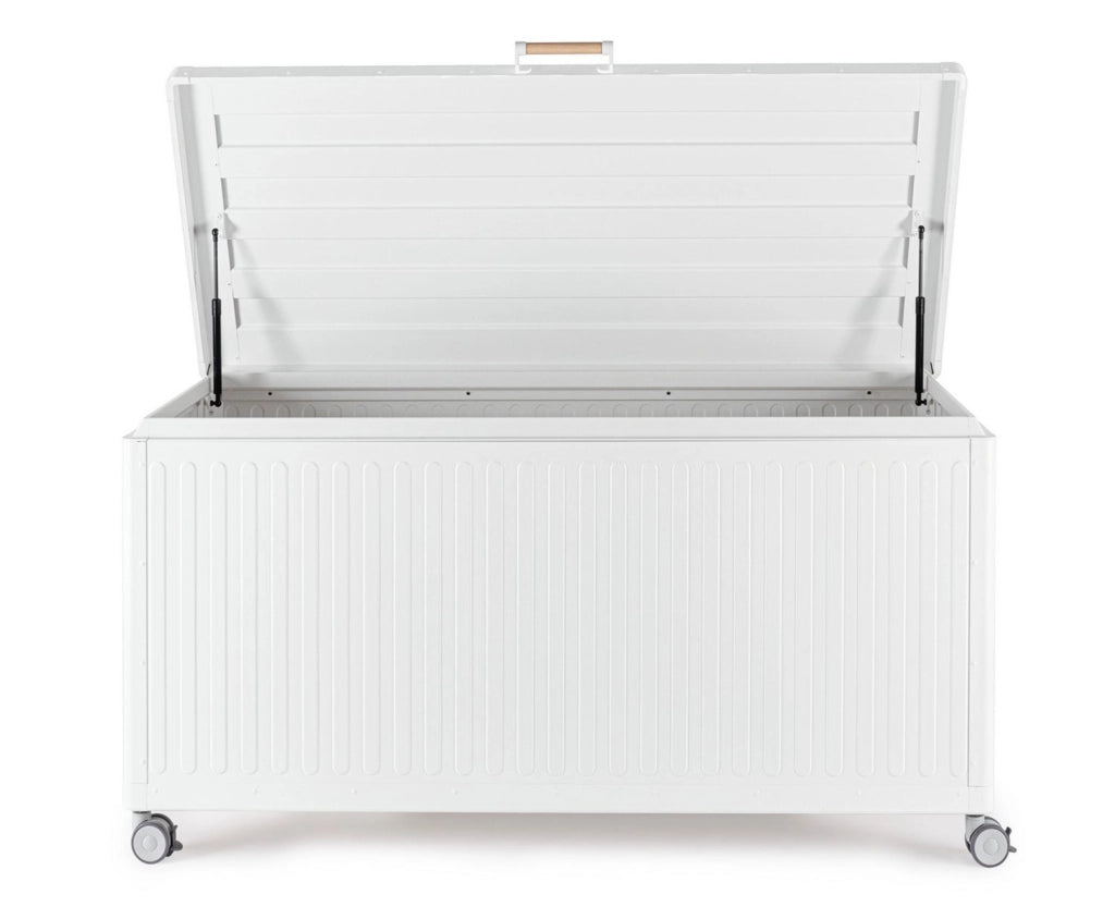 Baule Contenitore da Esterno 141,6x72x70h cm Apertura Facile e Ruote in Alluminio Ocean S Bianco