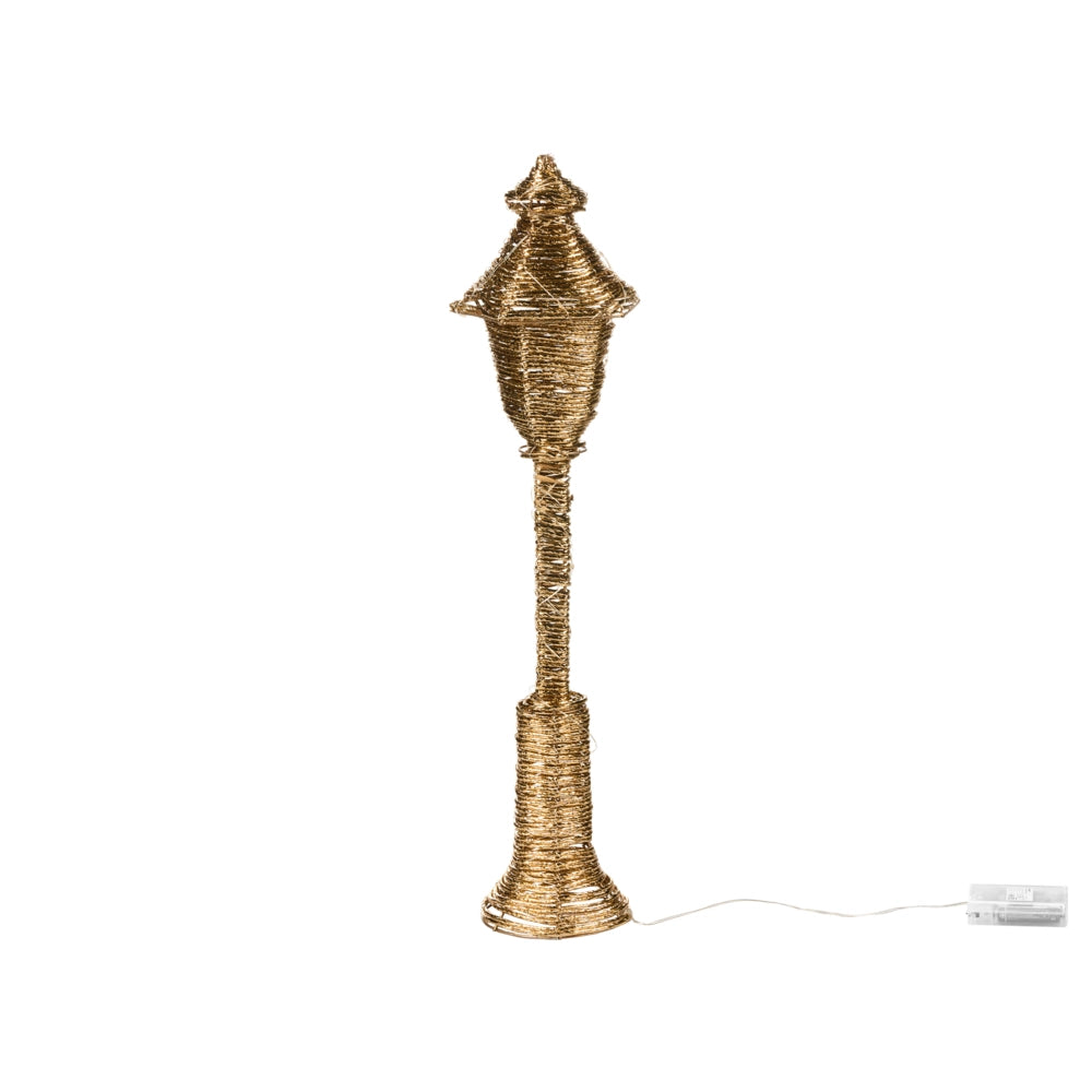 Decorazione Natalizia LED Lampione in Ferro e Corda di Carta Oro 62 cm con 40 Lampadine