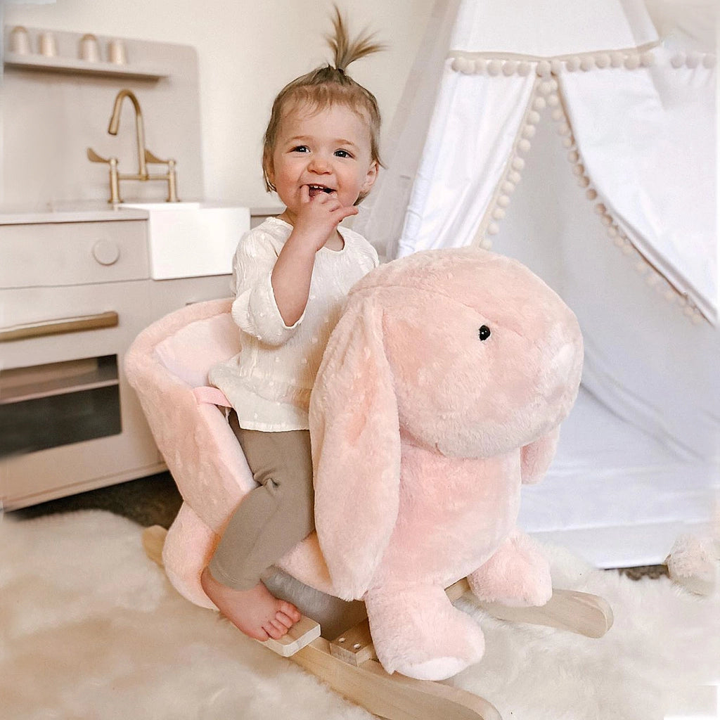 Cavallo a Dondolo per Bambini ¨C zephmum ¨C Rosa, Legno, 60x33x50cm