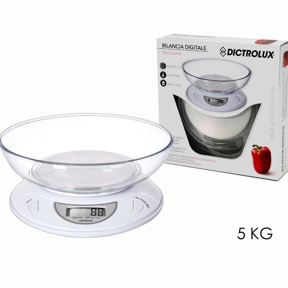 Trade Shop - Bilancia Digitale Da Cucina A Batteria Pesa Fino A 5kg Display Lcd Bianco 541907 -