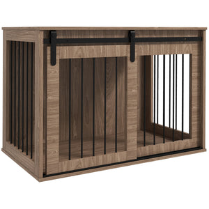 Cuccia per Cani Grandi Casetta con Porta Scorrevole per Interno 98x58x61 cm in Legno Marrone