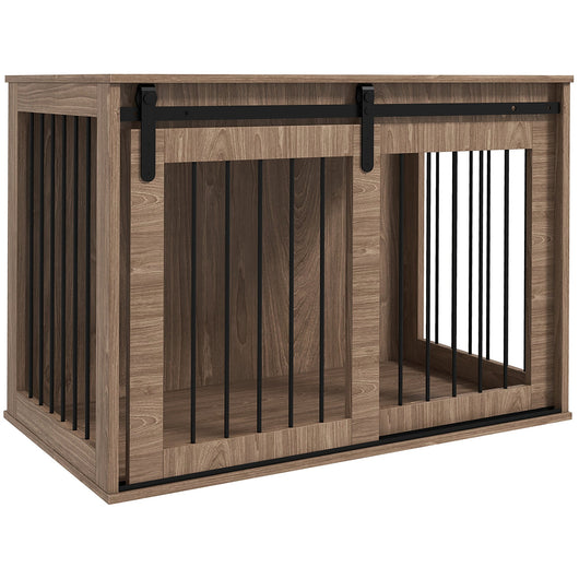 Cuccia per Cani Grandi Casetta con Porta Scorrevole per Interno 98x58x61 cm in Legno Marrone