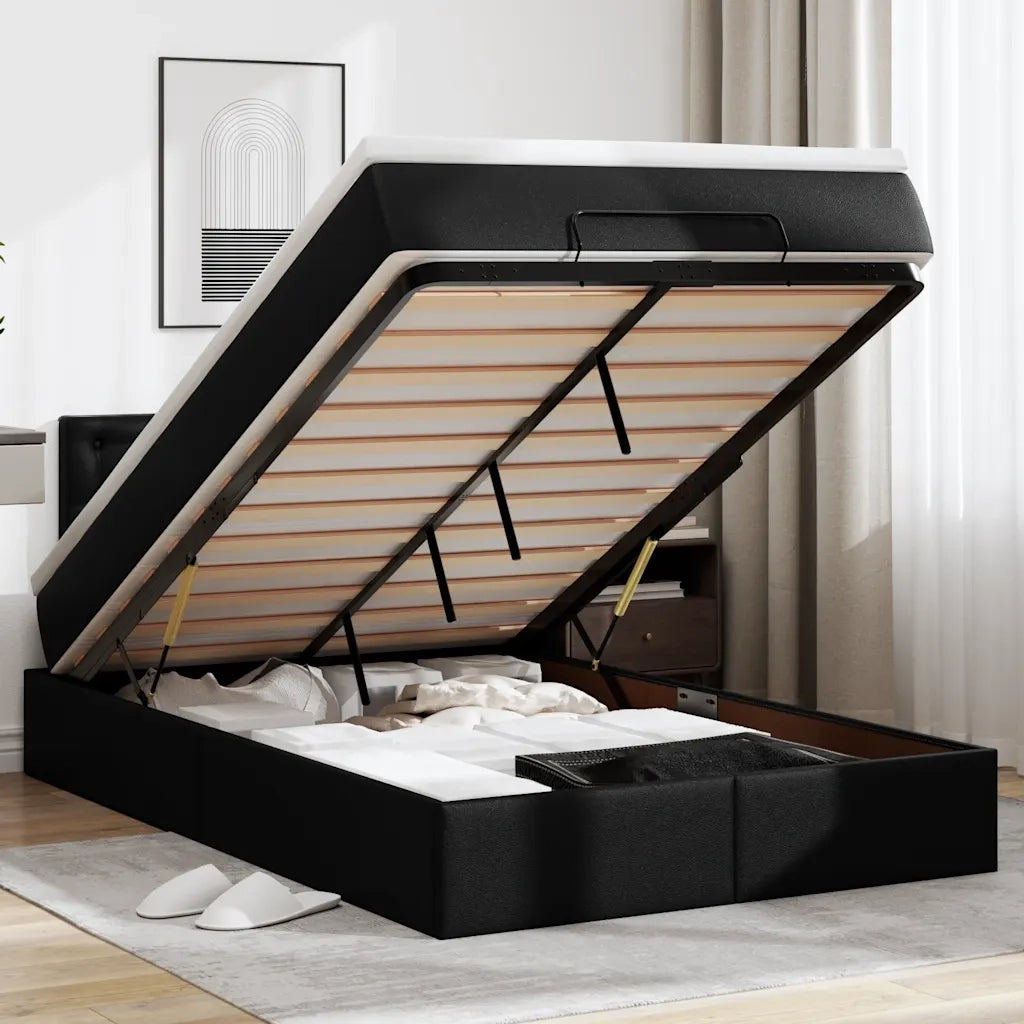 Pouf Letto con Materassi e LED Nero 120x190 cm Similpelle