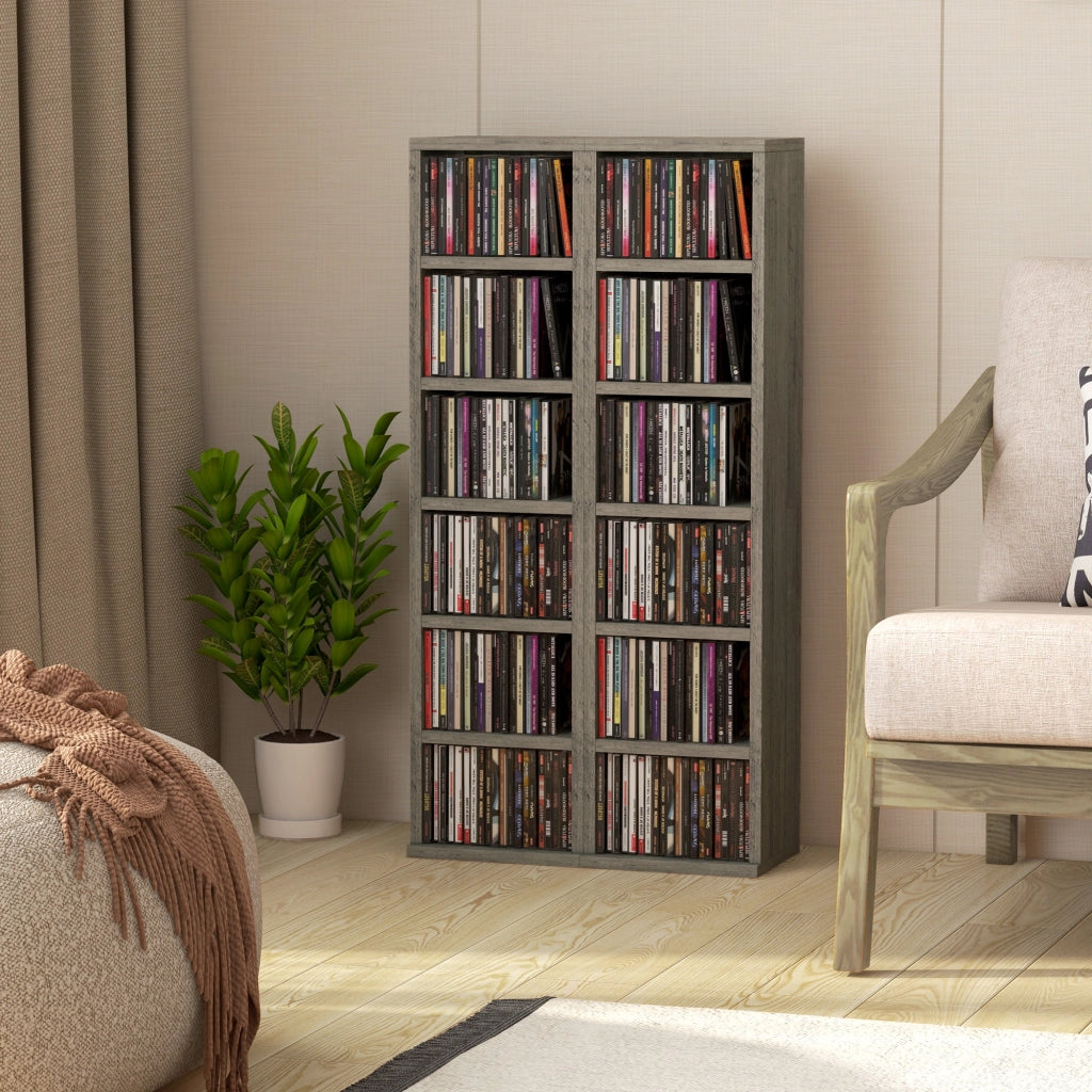 Armadio da 12 compartimenti per CD e DVD ¨C zephmum ¨C grigio scuro 21x22.5x88.5 cm