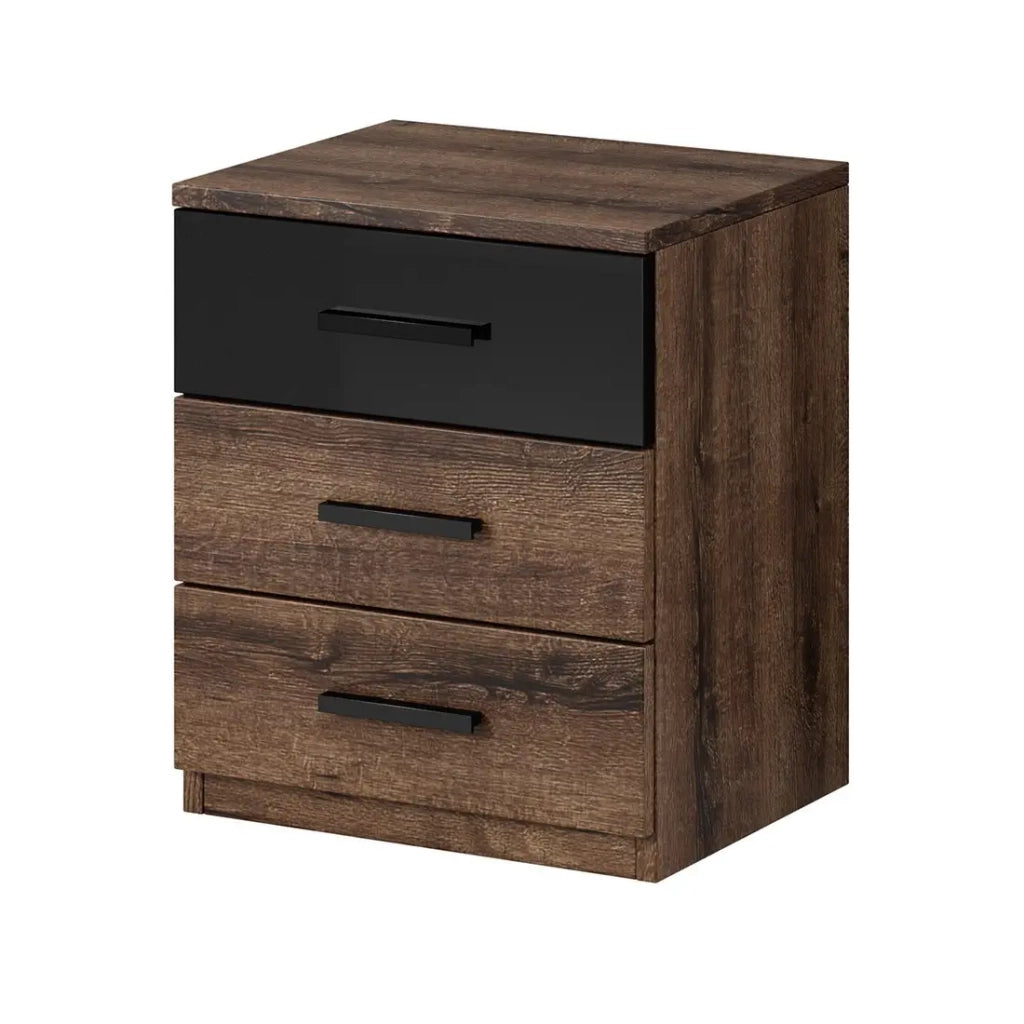 Camera da letto FLOYD: Armadio 200cm, Letto 140x200, cassettiera, comodini. Colore rovere scuro e nero lucido.