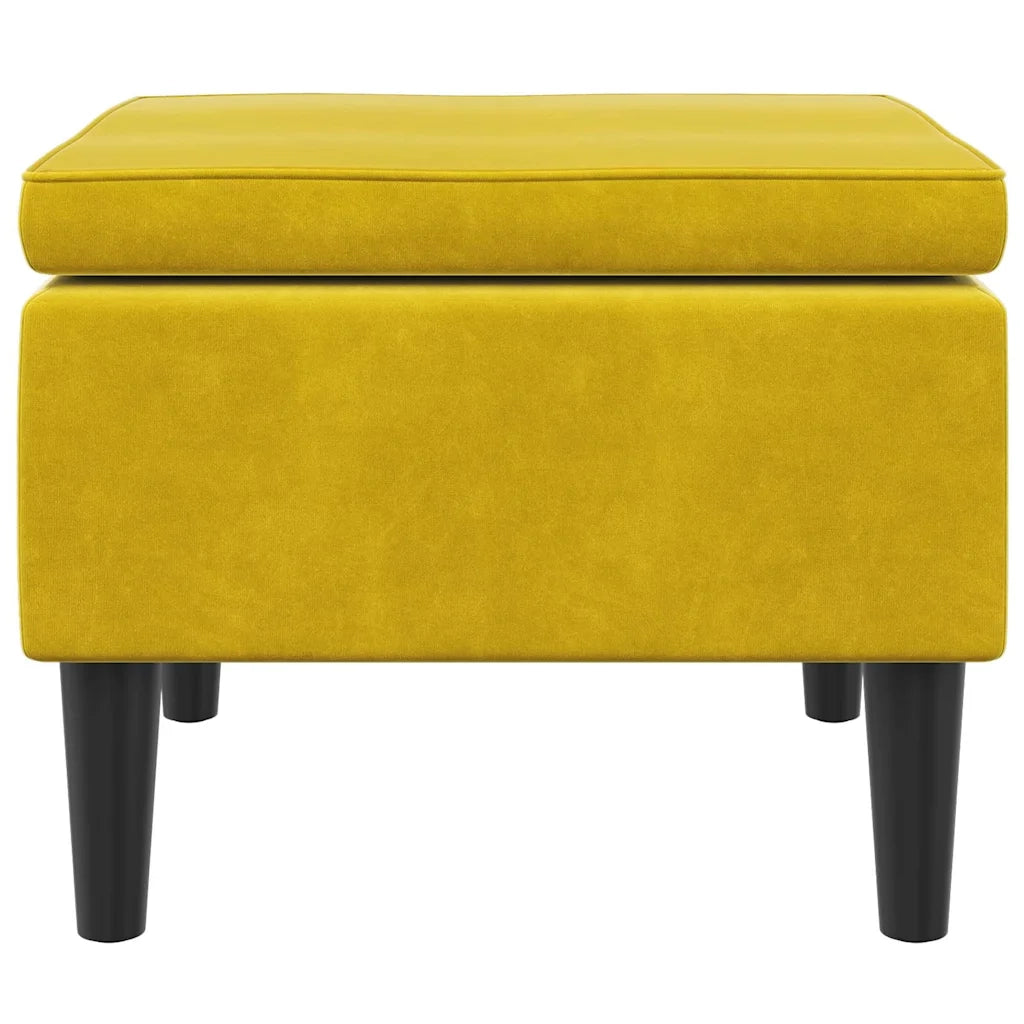 Poggiapiedi con Gambe in Legno Giallo in Velluto
