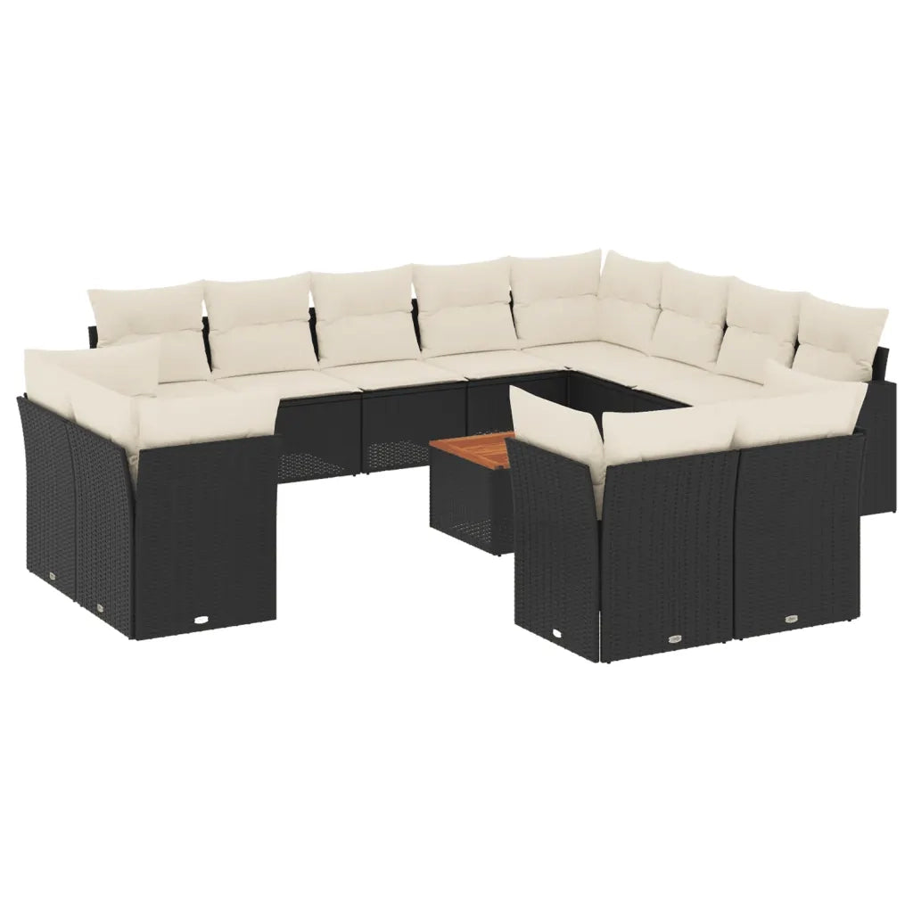 Set Divani da Giardino 13pz con Cuscini Nero in Polyrattan 3223949