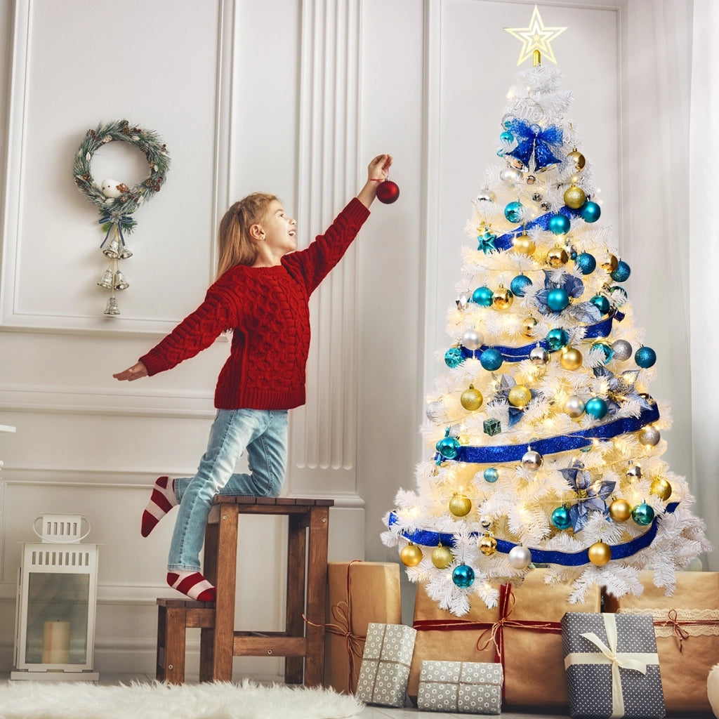 Albero di natale artificiale 180cm in PVC con 650 rami, supporto in metallo e piedi in gomma Bianco-Alberi di Natale