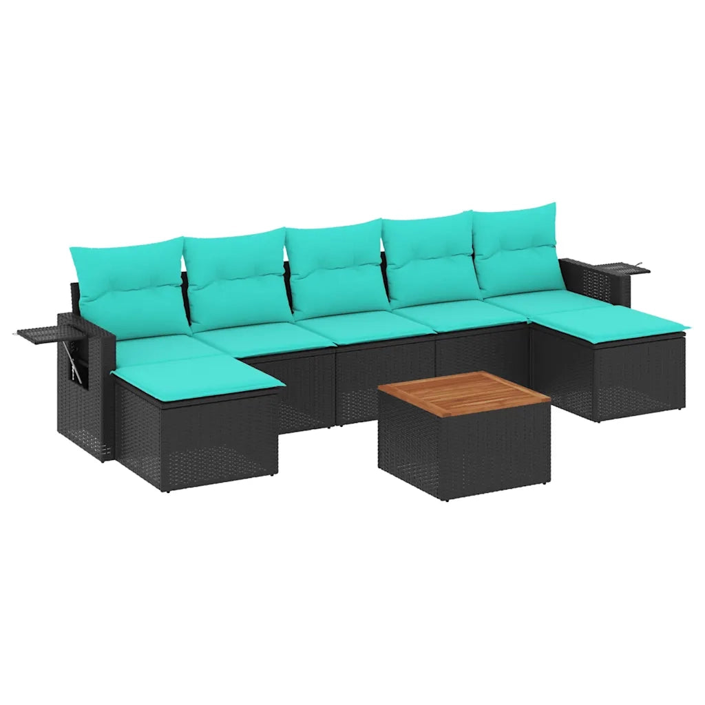 Set Divani da Giardino 8 pz con Cuscini Nero in Polyrattan 3224692