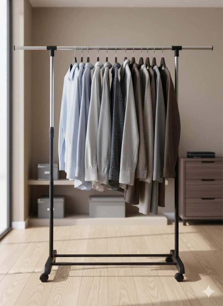 Stender Porta Abiti Estensibile in Acciaio con Ruote 125x170x42 cm Fadi Nero e Acciaio