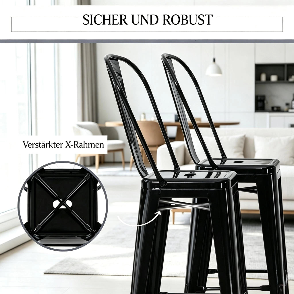 SGABELLO BAR Set da 4 pezzi 44x46x116 cm Metallo Nero