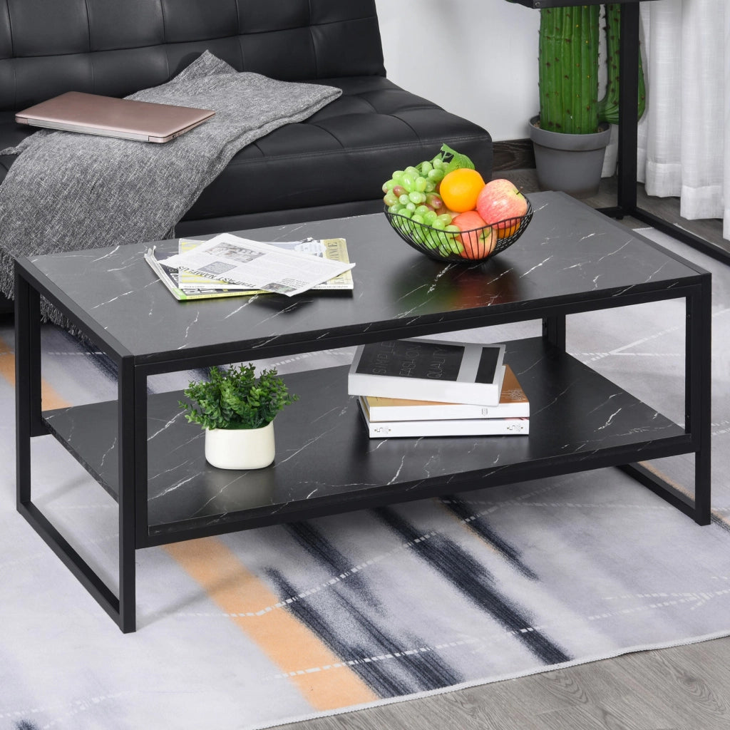 Tavolino Rettangolare da Caffè 106x50x47 cm  Nero Effetto Marmo