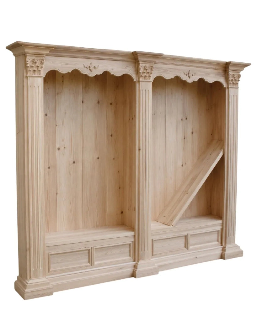 Libreria classica intarsiata in legno grezzo 254x49x211 (160) - Mobili 2G