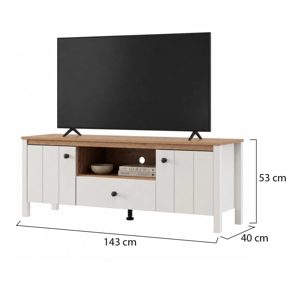 Sampe, Mobile Porta tv un Cassetto, 143x40x53h cm Bianco Opaco