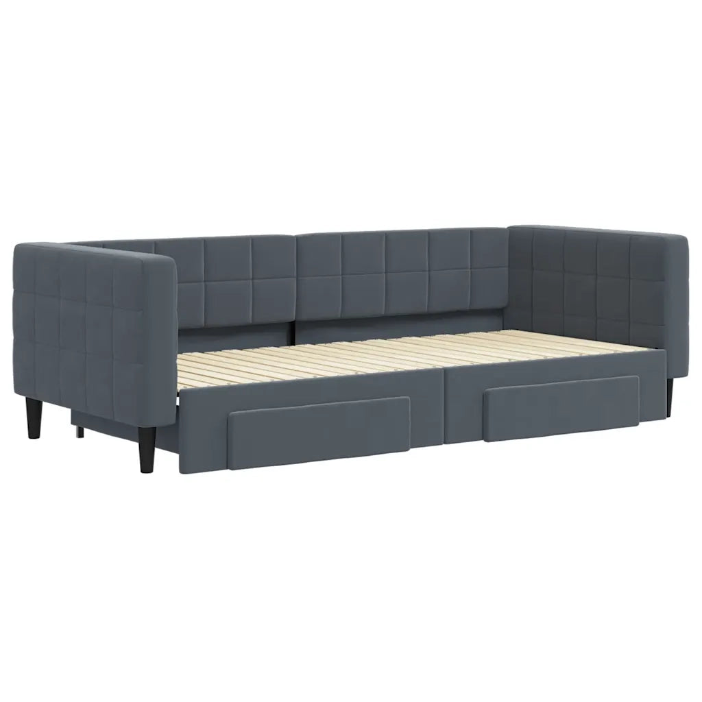 Divano Letto Estraibile Cassetti-Sofa Letto-Daybed Grigio Scuro 90x200cm Velluto 580993