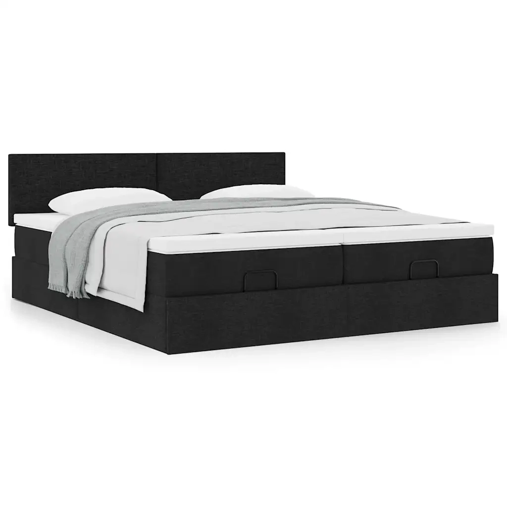 Struttura Letto Pouf con Materassi Nero 160x200 cm in Tessuto 3311968