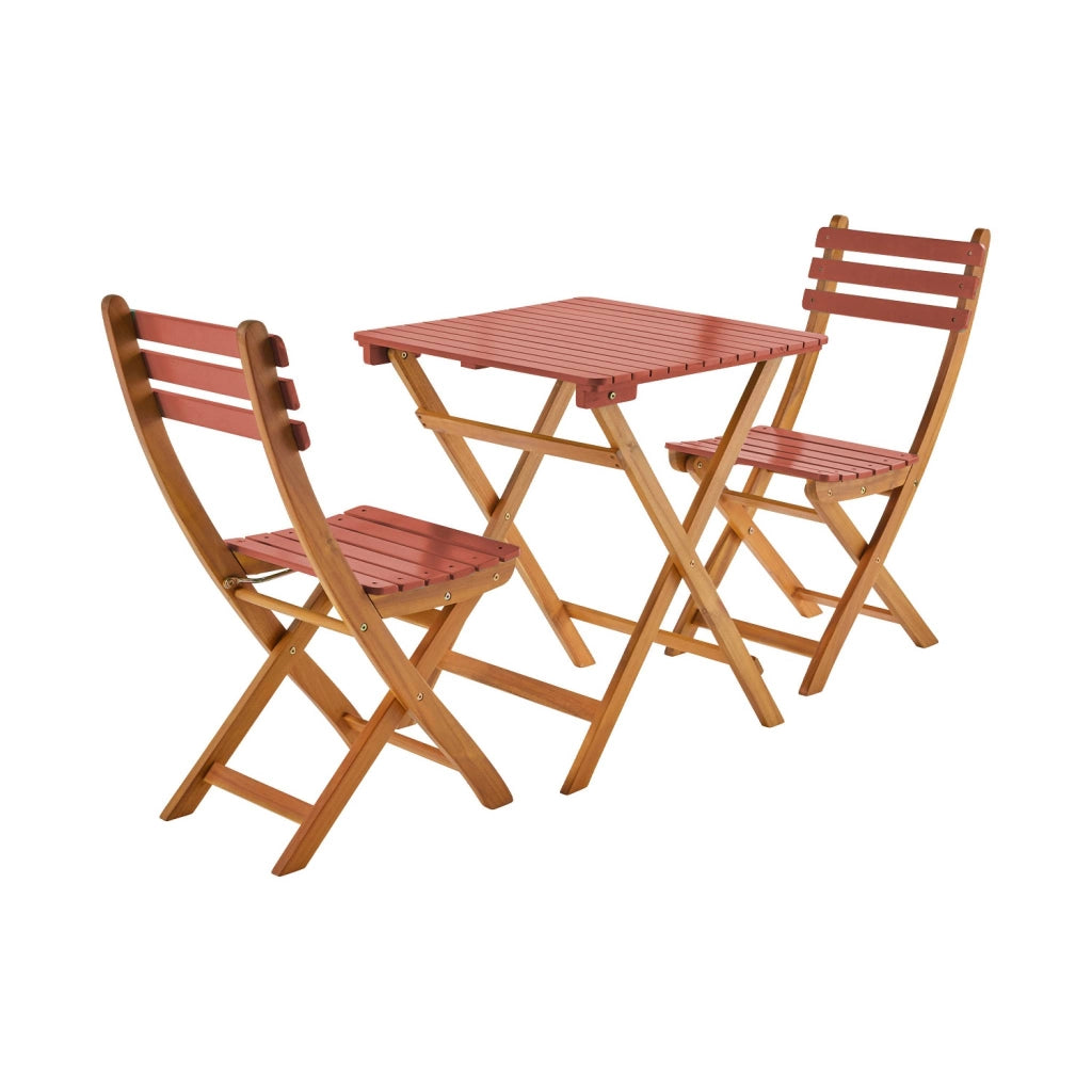 Set tavolo da giardino in legno di acacia con 2 sedie pieghevoli,