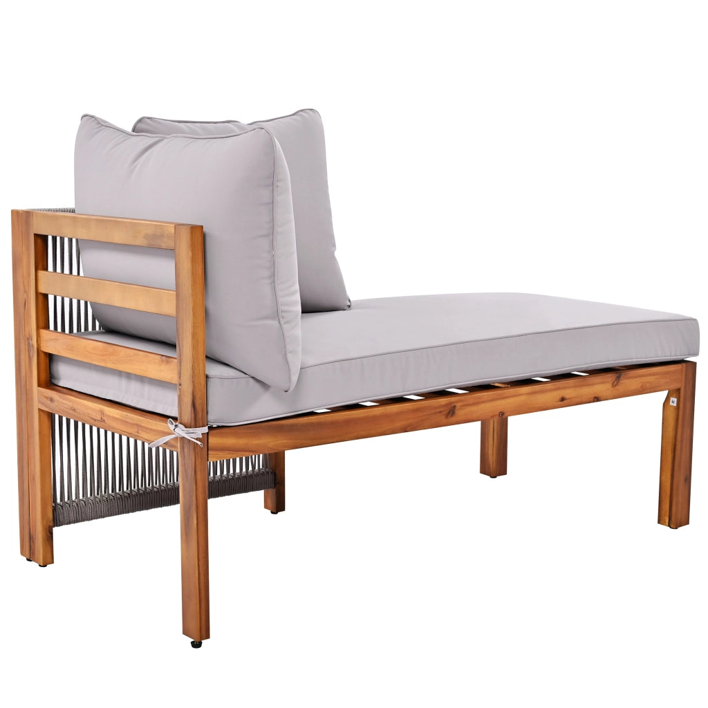Set lounge da giardino 3 pezzi in legno grigio con cuscini sfoderabili e sedute in corda