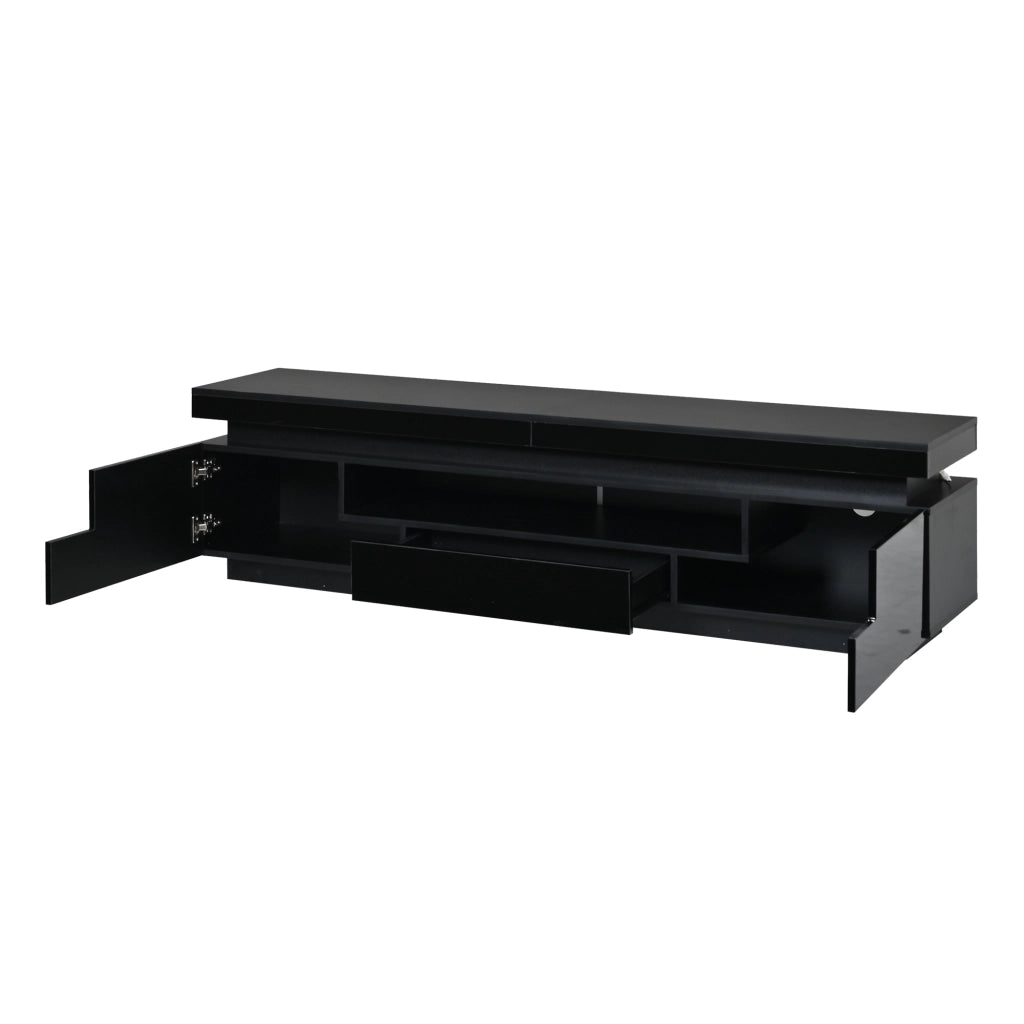 Mobile TV con 2 vani e 1 cassetto; LED; per soggiorno; 175×38×45 cm; nero