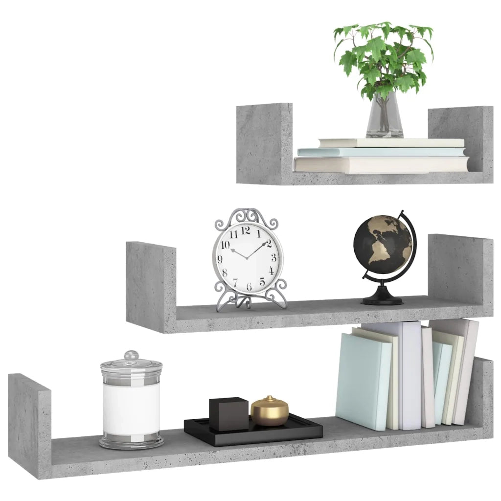 Mensole a Muro 3 pz Grigio Cemento in Legno Multistrato 800202