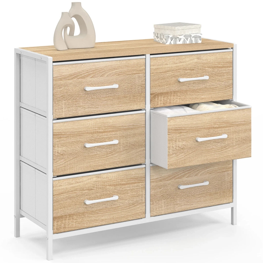 IDMarket - Cassettiera in tessuto a 6 cassetti UTAH 80 cm Mobile contenitore di design industriale in legno e bianco