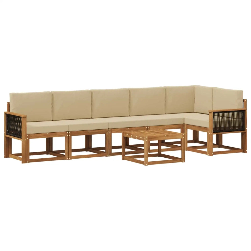 Set di divani da esterno 7 pcs Naturale e Beige Poliestere