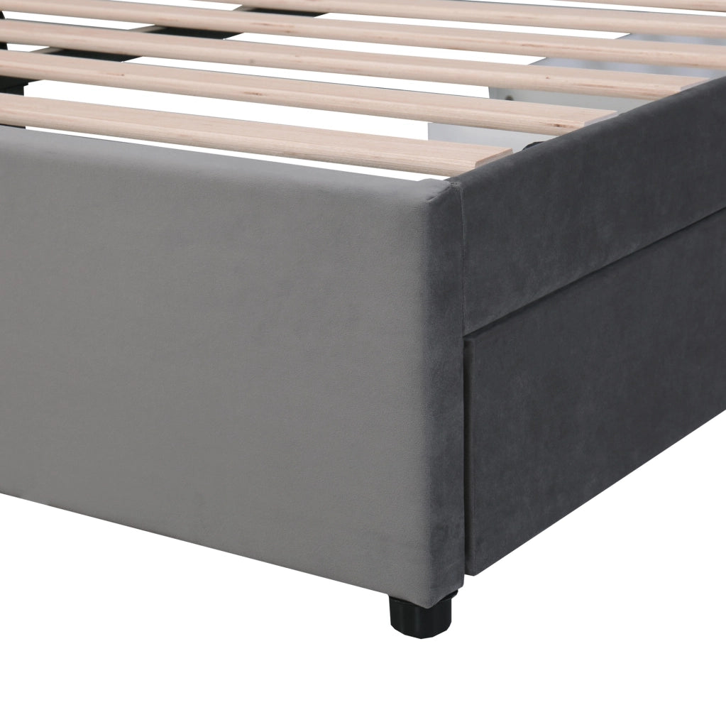 Letto in velluto 140x200 cm con rete a doghe; 2 cassetti; grigio