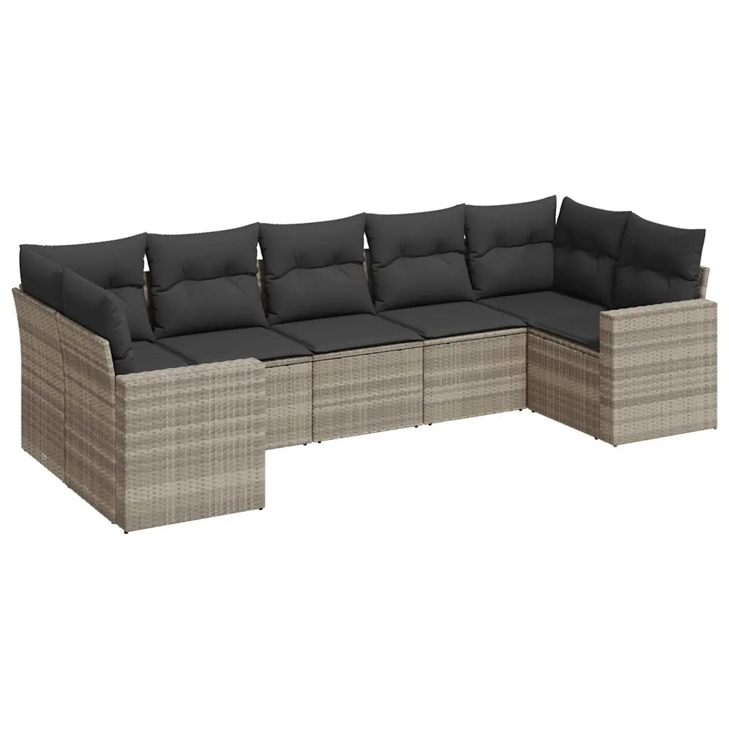 Set Divani da Giardino 7pz con Cuscini Grigio Chiaro Polyrattan