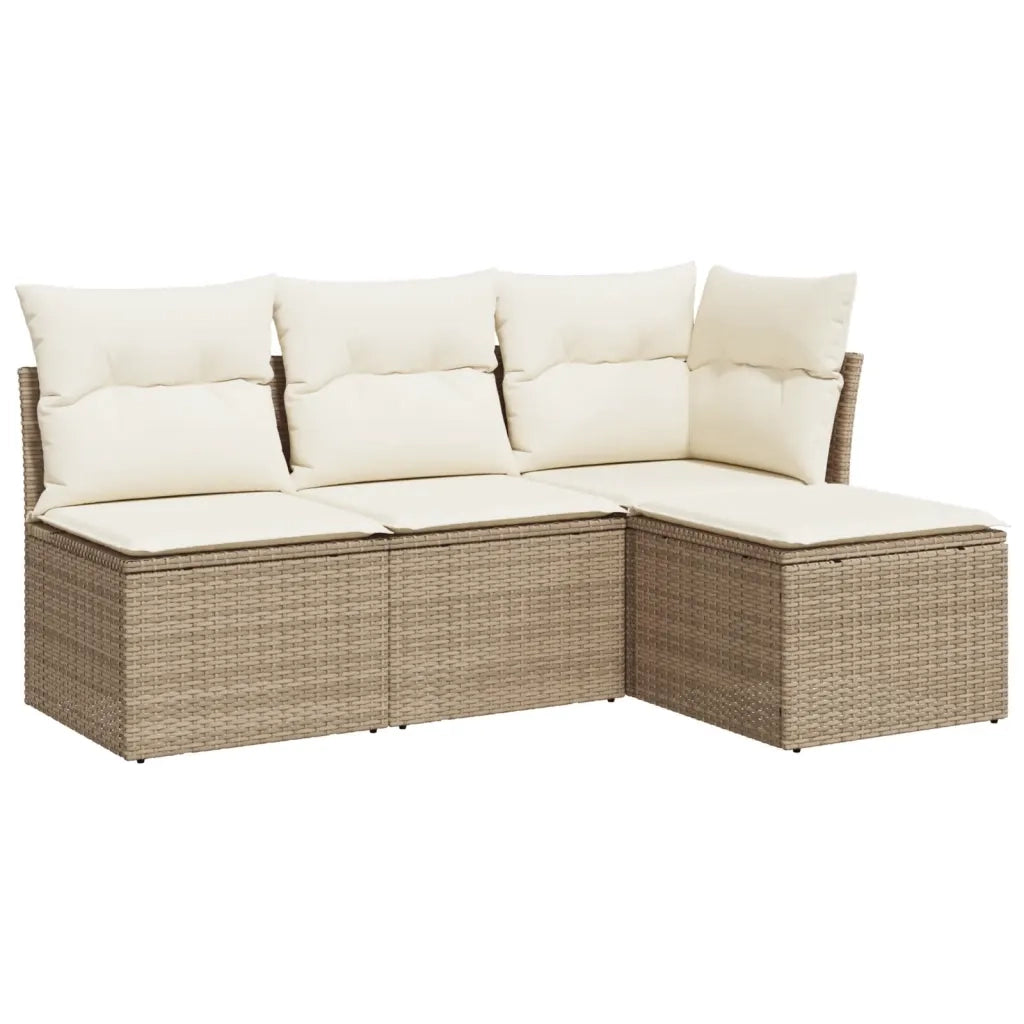 Set Divano da Giardino 4 pz con Cuscini Beige in Polyrattan