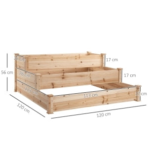 Fioriera rialzata a 3 livelli in legno naturale 124x124x56 cm