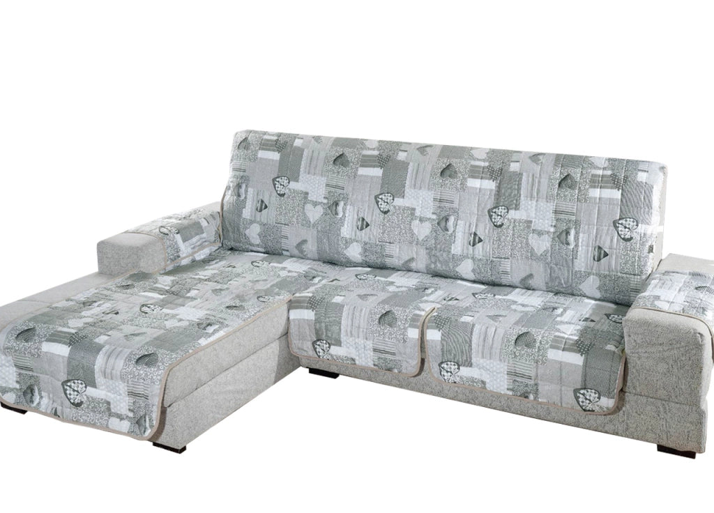 Copridivano Con Penisola Trapuntato Modello Kino Colore Grigio - 240 cm - Grigio