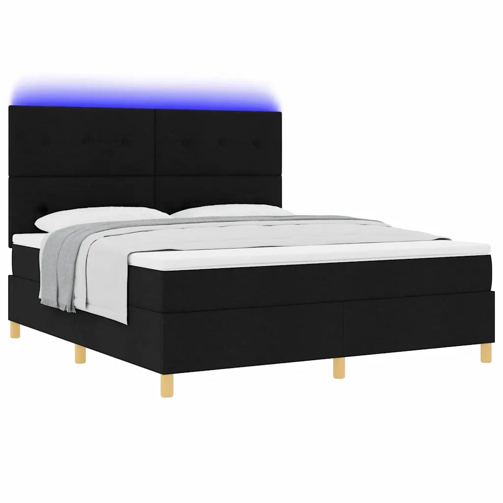 Letto a Sorgente LED con materasso Nero 180 x 200 cm Tessuto
