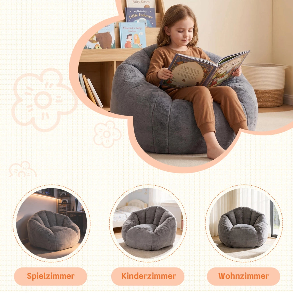 Pouf in peluche con forma ergonomica e facile manutenzione per bambini per gioco lettura e relax in poliestere grigio