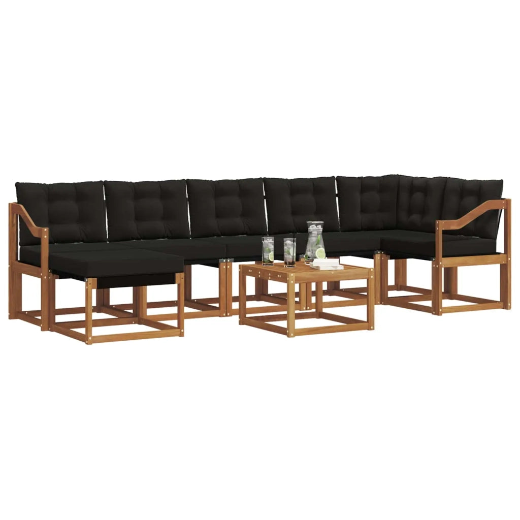 Set di divani da esterno con cuscino 8 pcs Naturale e Nero