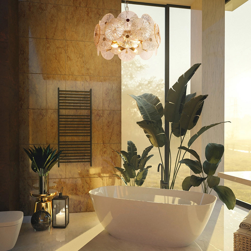 Lampadario Maytoni Aster ottone 8 luci vetro E14 Ø63cm