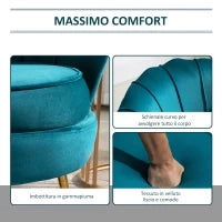 Poltrona di Design Stile Vintage Imbottita in Velluto, 79x77x77cm, Verde Petrolio