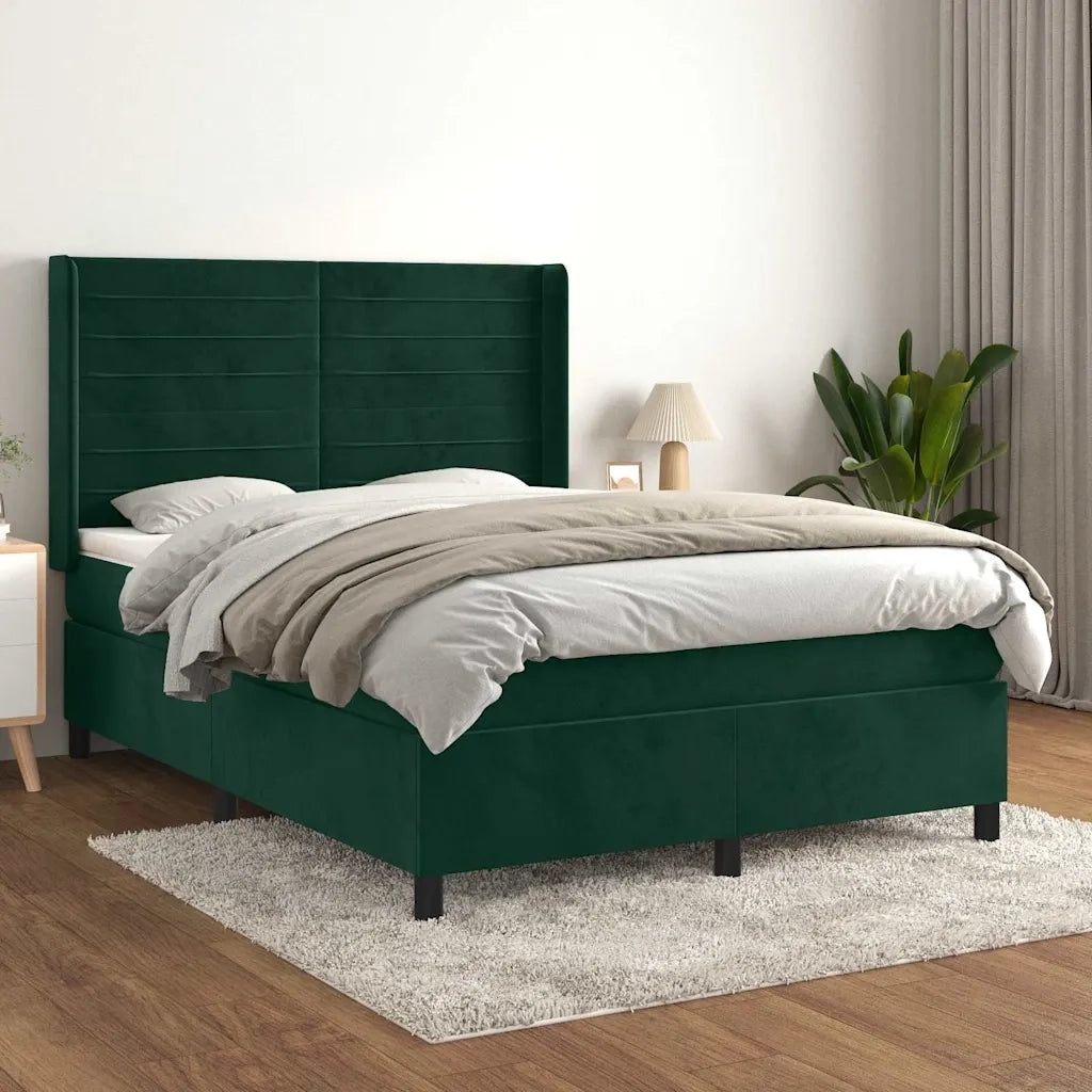 Giroletto a Molle con Materasso Verde Scuro 140x200 cm Velluto 3132744