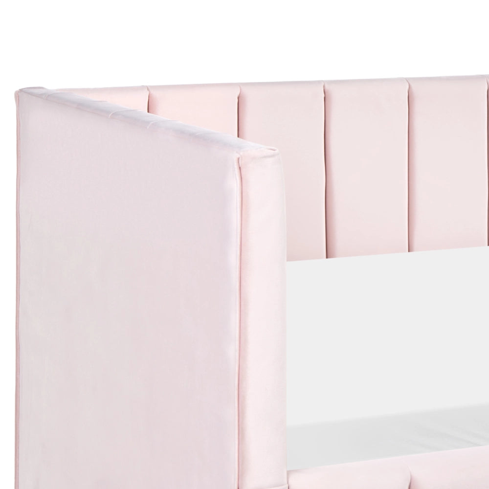 Letto 90 x 200 cm in velluto rosa imbottito elegante rete a doghe gambe in legno