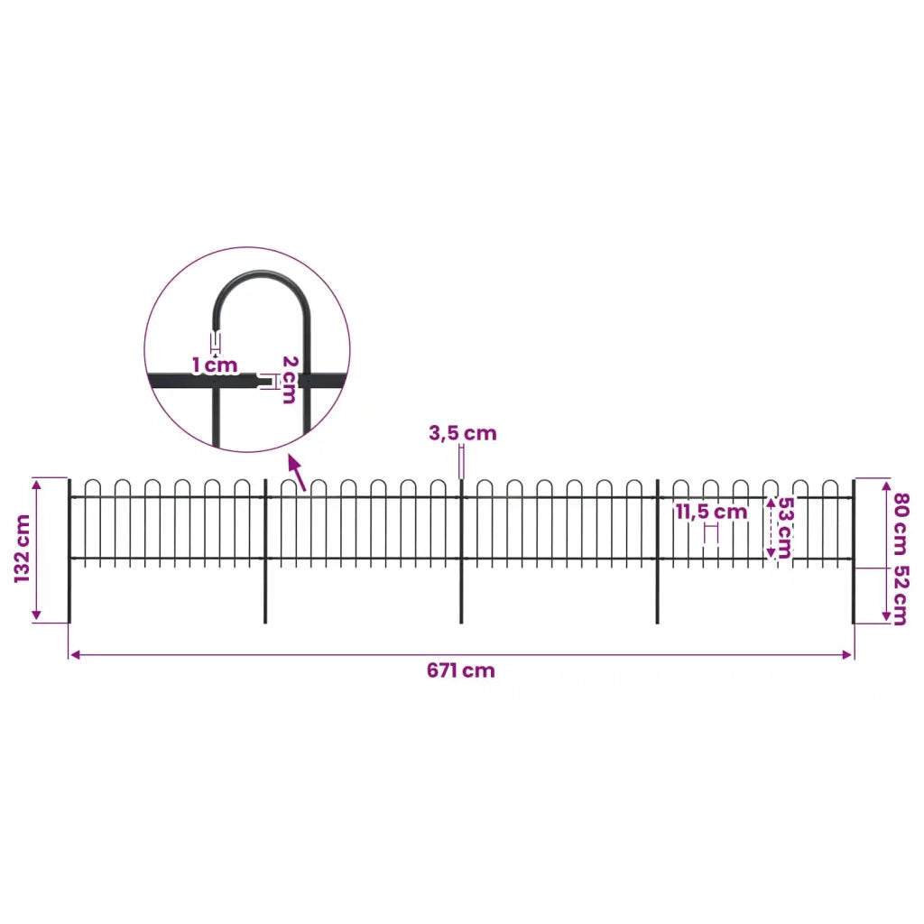 Recinzione da Giardino con Parte Superiore ad Anello in Acciaio 671x80 cm Nero 277650