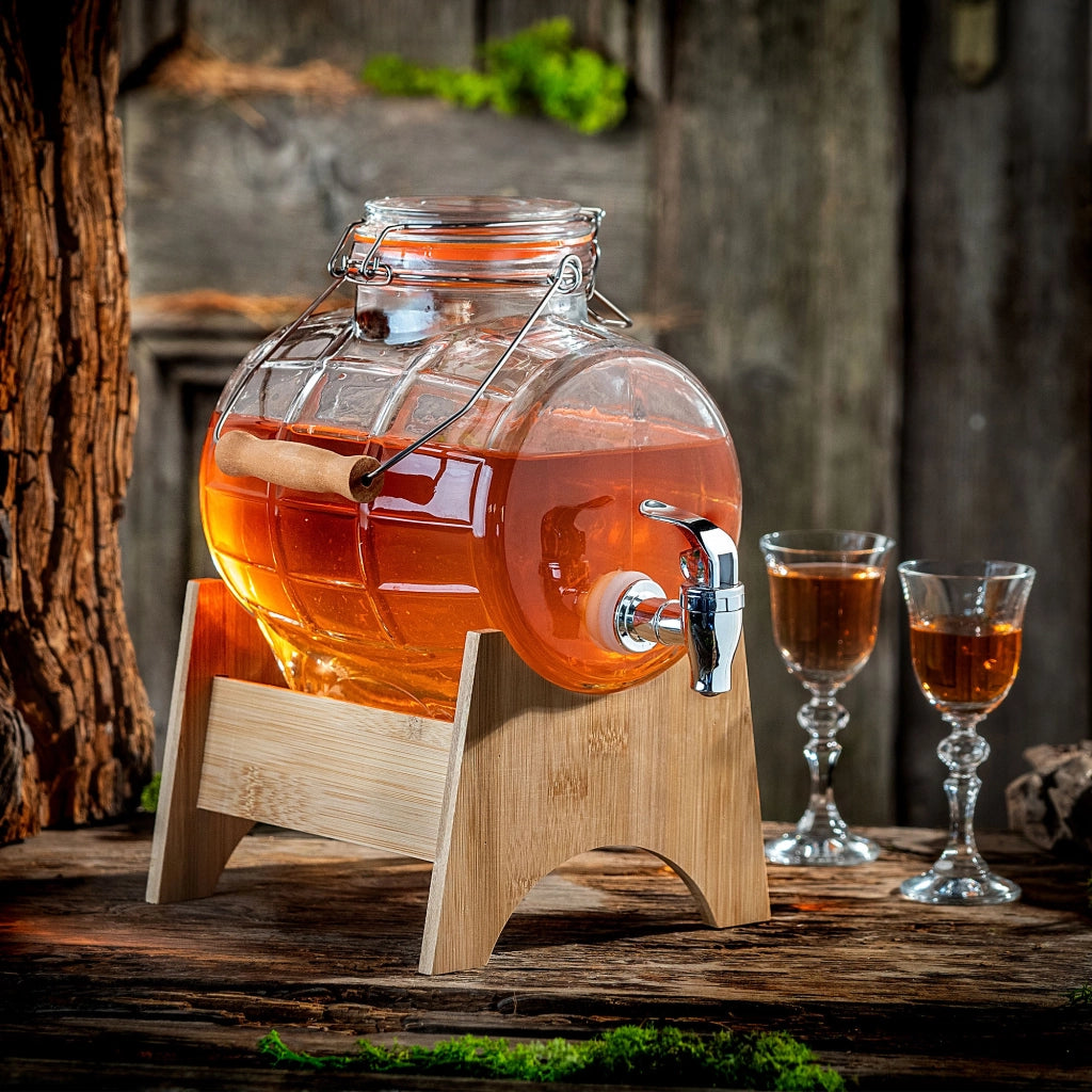 Barile KADAX con rubinetto da 3 litri in vetro per moonshine, whisky, vodka, succhi di frutta, ideale anche per matrimoni.
