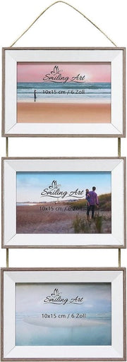 Collage per 3 foto - legno MDF - adatto per decorazione di parete - marrone + bianco - 3x10x15 cm