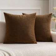 Set di 2 cuscini quadrati decorativi in velluto morbido, cuscini per divano, camera da letto, cioccolato chiaro, 40 x 40 cm