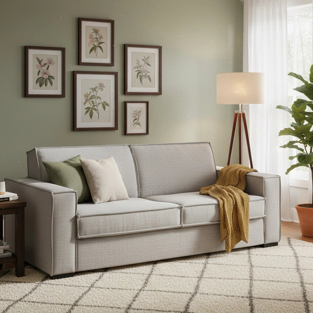 Divano Letto Amapola, Divano a 2 posti Large, Made in Italy, SofÒ  Soggiorno con apertura girevole, in tessuto imbottito, con Braccioli standard, cm 200x95h90, Grigio