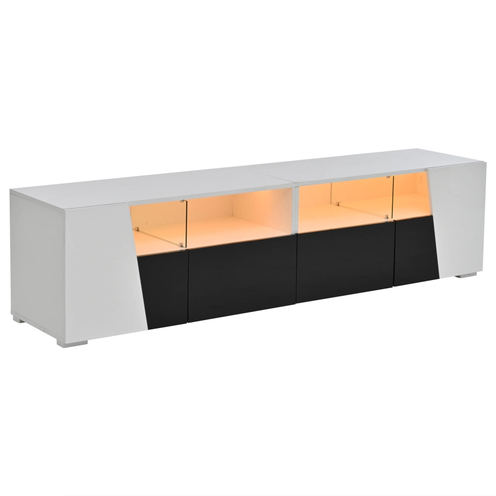 Mobile porta tv con led 2 ante 2 cassetti 4 vani aperti per soggiorno in mdf e vetro bianco e nero 180 × 38,5 × 45 cm