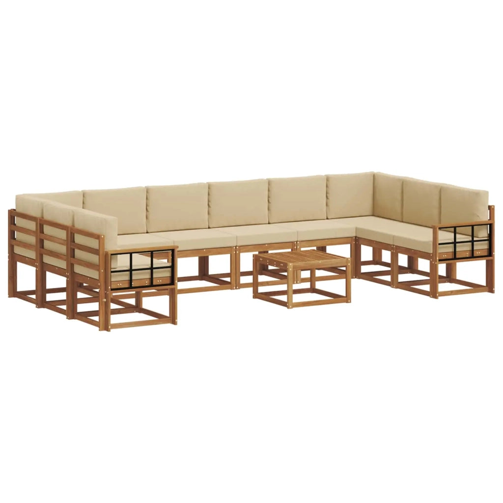 Set di divani da esterno con cuscino 11 pcs Naturale e Beige 3367101